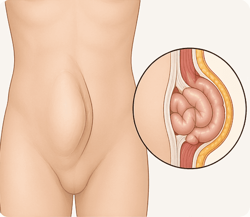 Illustration d’une éventration de la paroi abdominale