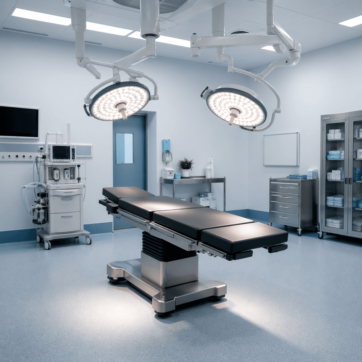 Bloc opératoire : illustration indicative de la salle d’intervention (éclairage, équipements et environnement stérile), sans scène sur patient.